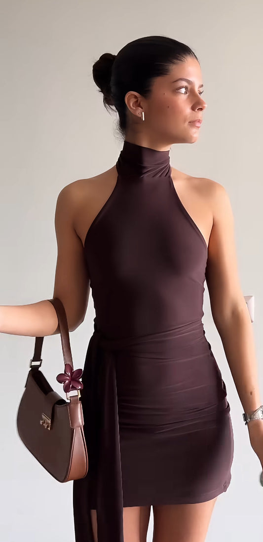 VESTIDO MENORCA LAZOS CAFE